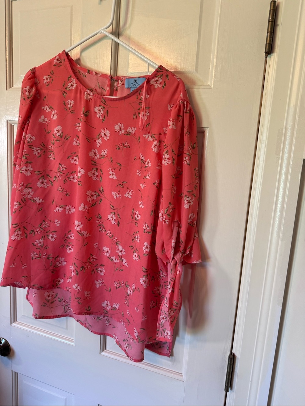 CeCe Coral Pink Floral Long-Sleeve Blouse - Picture 2 of 4